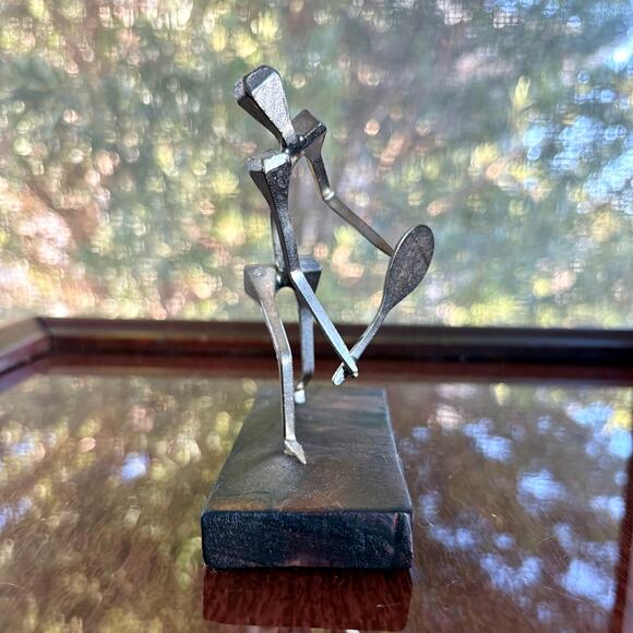 Vintage Brutalist Nail Art Sculpture Tennis Player Metal Figurine, Made in Spain - Picture 5 of 14